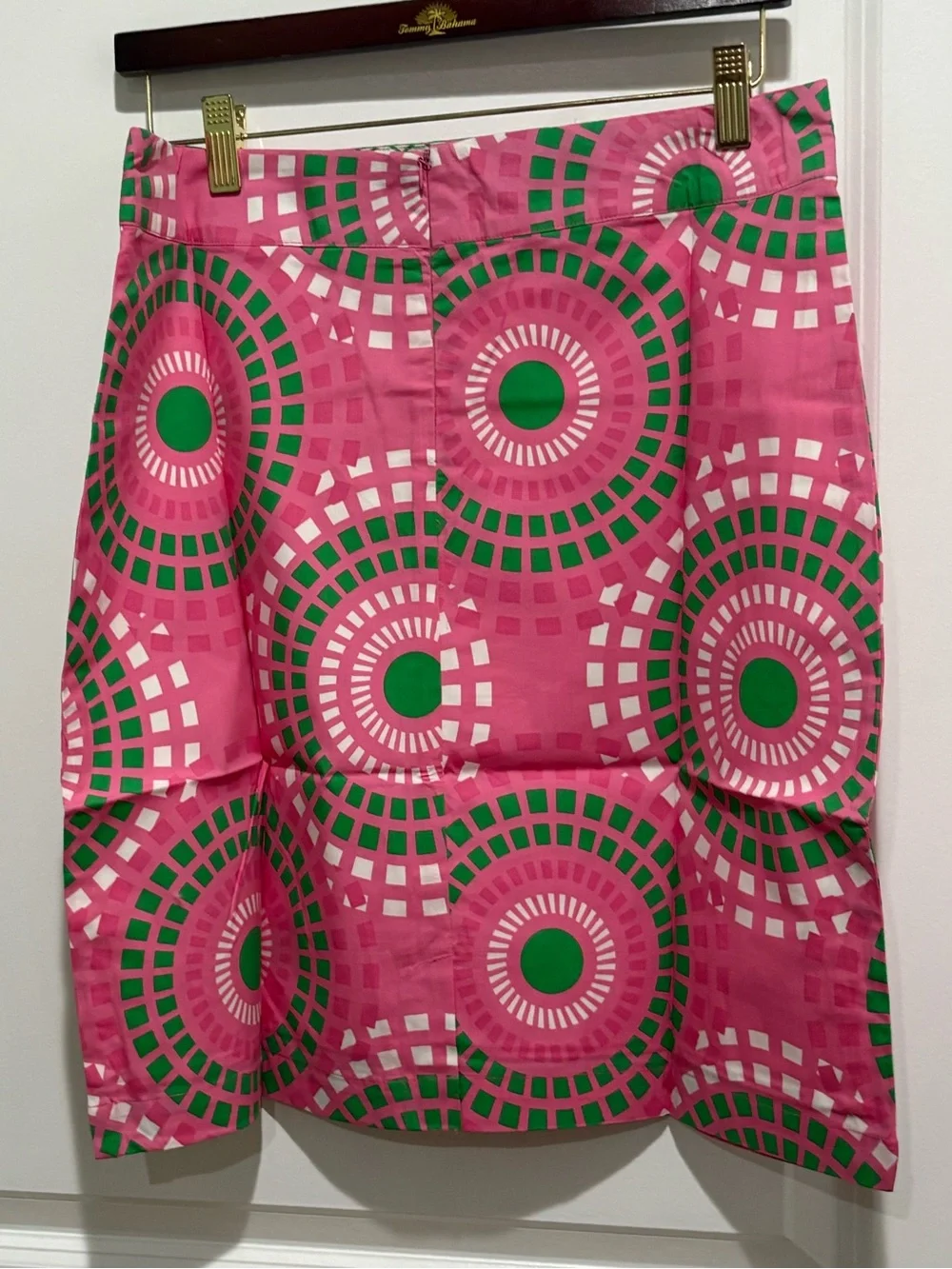 Pink Mini Skirt with Green Circular Print